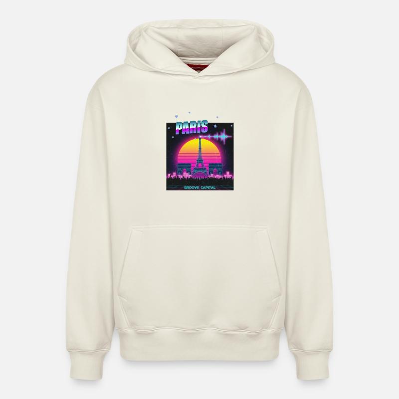 Paris Retro Wave Techno - Sweat à capuche unisexe décontracté en coton biologique – de SPREAD - blanc cassé