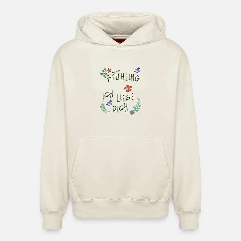 Printemps Je t’aime - Sweat à capuche unisexe décontracté en coton biologique – de SPREAD - blanc cassé