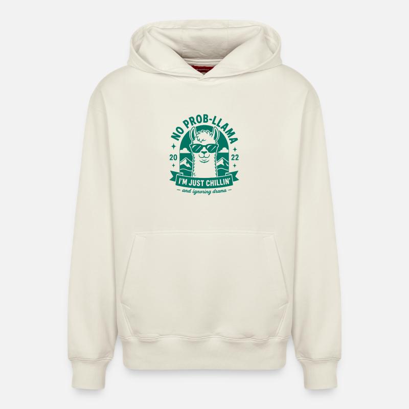 Caffeine Llamaste No Drama - Sweat à capuche unisexe décontracté en coton biologique – de SPREAD - blanc cassé