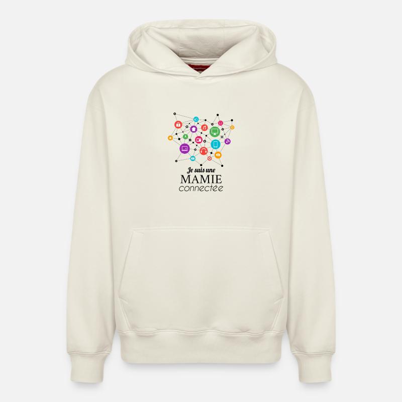 Mamie connectée au réseau - Sweat à capuche unisexe décontracté en coton biologique – de SPREAD - blanc cassé