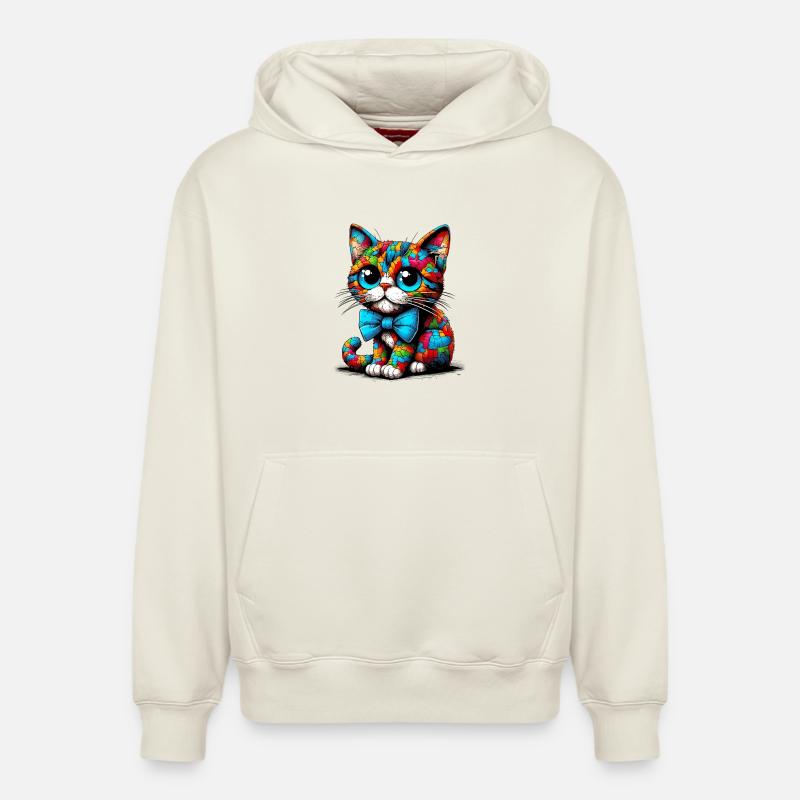 Chat avec noeud papillon - Sweat à capuche unisexe décontracté en coton biologique – de SPREAD - blanc cassé