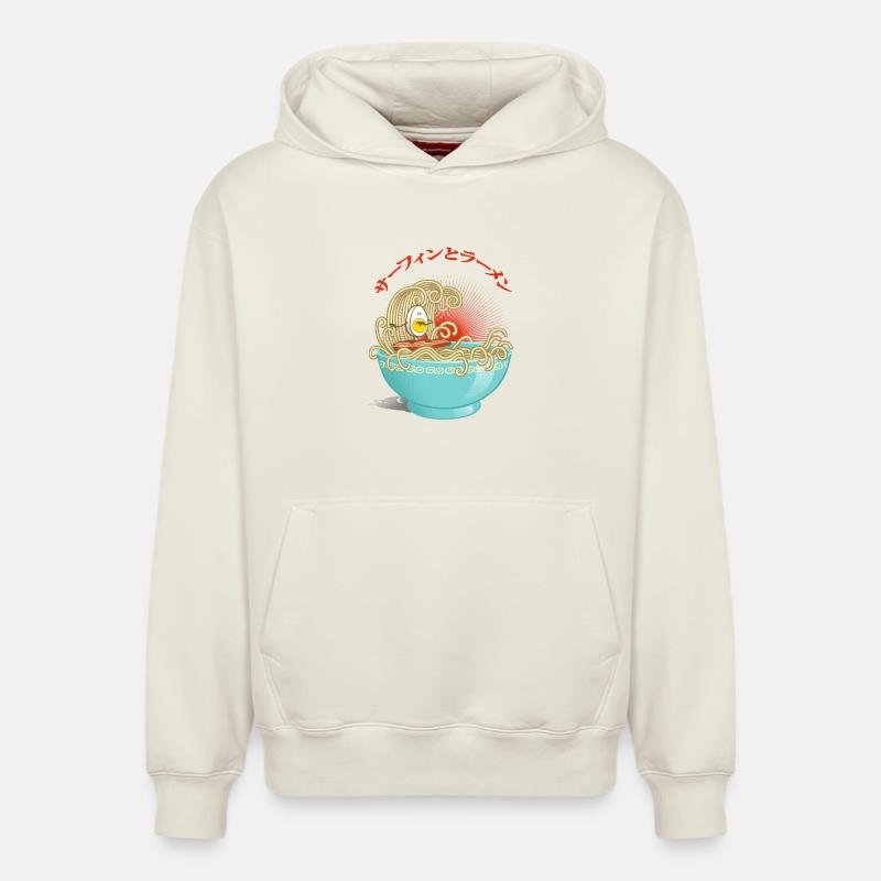 Surf et ramen - Sweat à capuche unisexe décontracté en coton biologique – de SPREAD - blanc cassé