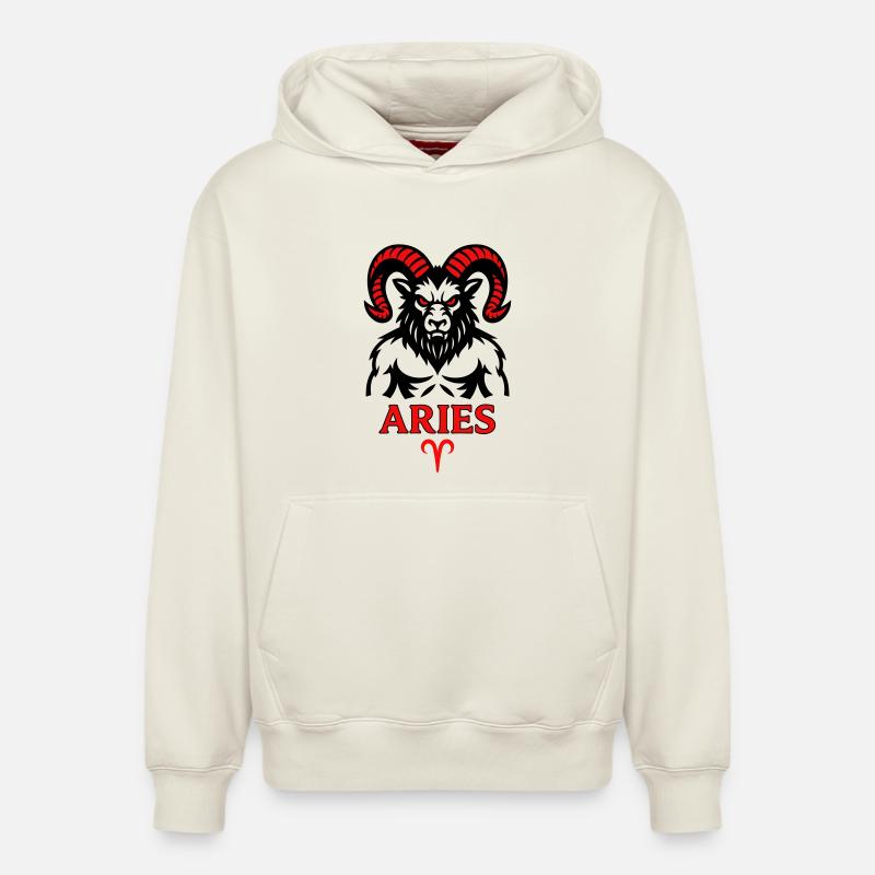 Aries Sternzeichen mit Hörnersymbol - Relaxed Unisex Organic Hoodie – von SPREAD - Naturweiß