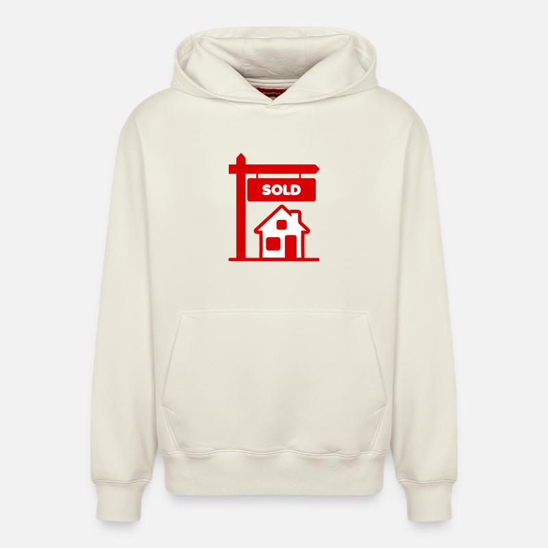 Logo rouge avec vendu - Sweat à capuche unisexe décontracté en coton biologique – de SPREAD - blanc cassé