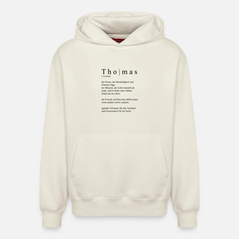 Thomas Définition Typographie - Sweat à capuche unisexe décontracté en coton biologique – de SPREAD - blanc cassé