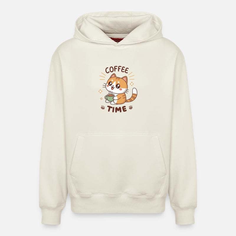 Chat Café Latte Mignon - Sweat à capuche unisexe décontracté en coton biologique – de SPREAD - blanc cassé