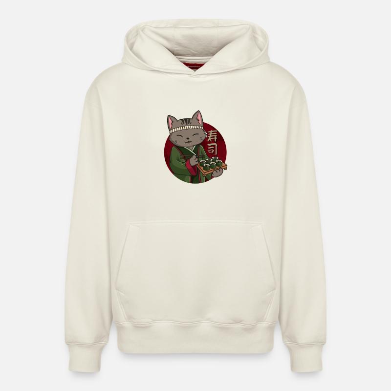 Chat Sushi Kawaii - Sweat à capuche unisexe décontracté en coton biologique – de SPREAD - blanc cassé