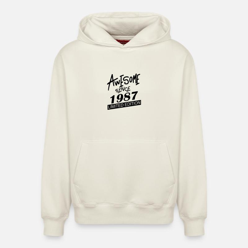 1987 - Né en 1987 - Sweat à capuche unisexe décontracté en coton biologique – de SPREAD - blanc cassé