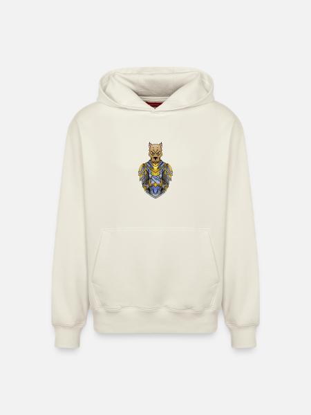 Knight Dog in Medieval Armor - Relaxed Unisex Organic Hoodie – by SPREAD - off white