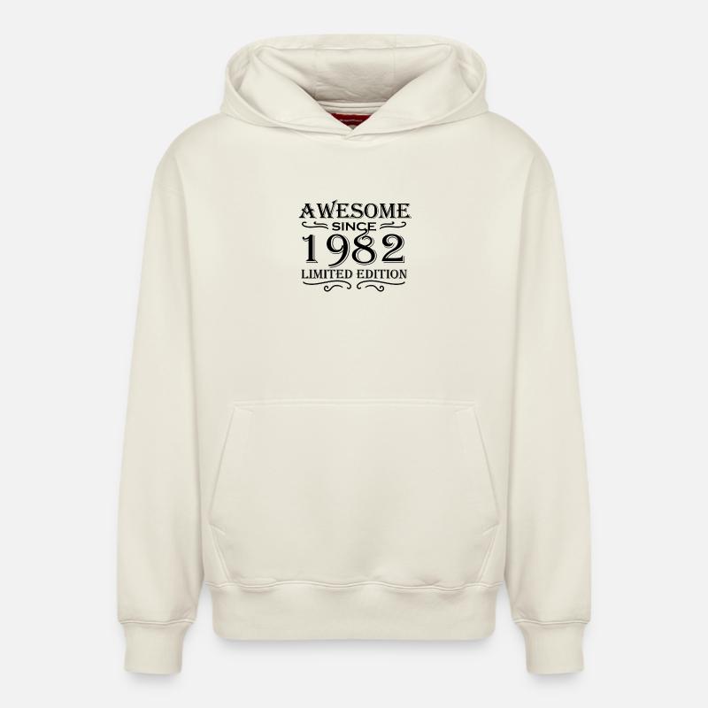 1982 - Né en 1982 - Sweat à capuche unisexe décontracté en coton biologique – de SPREAD - blanc cassé