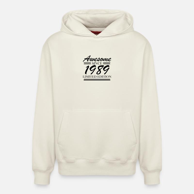 1989 - Né en 1989 - Sweat à capuche unisexe décontracté en coton biologique – de SPREAD - blanc cassé