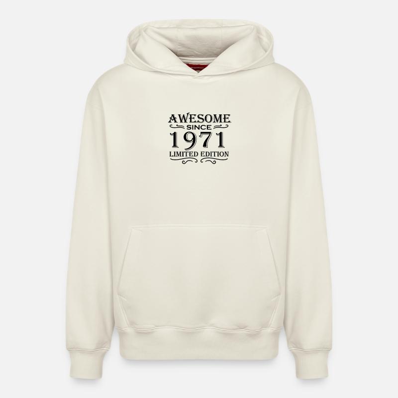 1971 - Né en 1971 - Sweat à capuche unisexe décontracté en coton biologique – de SPREAD - blanc cassé