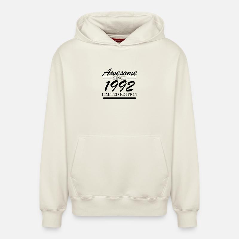 1992 - Né en 1992 - Sweat à capuche unisexe décontracté en coton biologique – de SPREAD - blanc cassé
