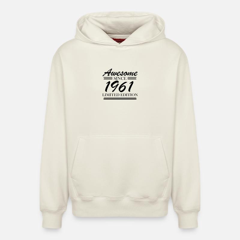 1961 - Né en 1961 - Sweat à capuche unisexe décontracté en coton biologique – de SPREAD - blanc cassé
