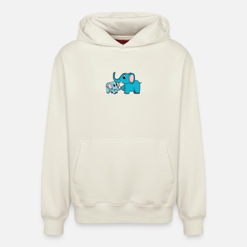 Eléphant avec bébé éléphant - Sweat à capuche unisexe décontracté en coton biologique – de SPREAD - blanc cassé