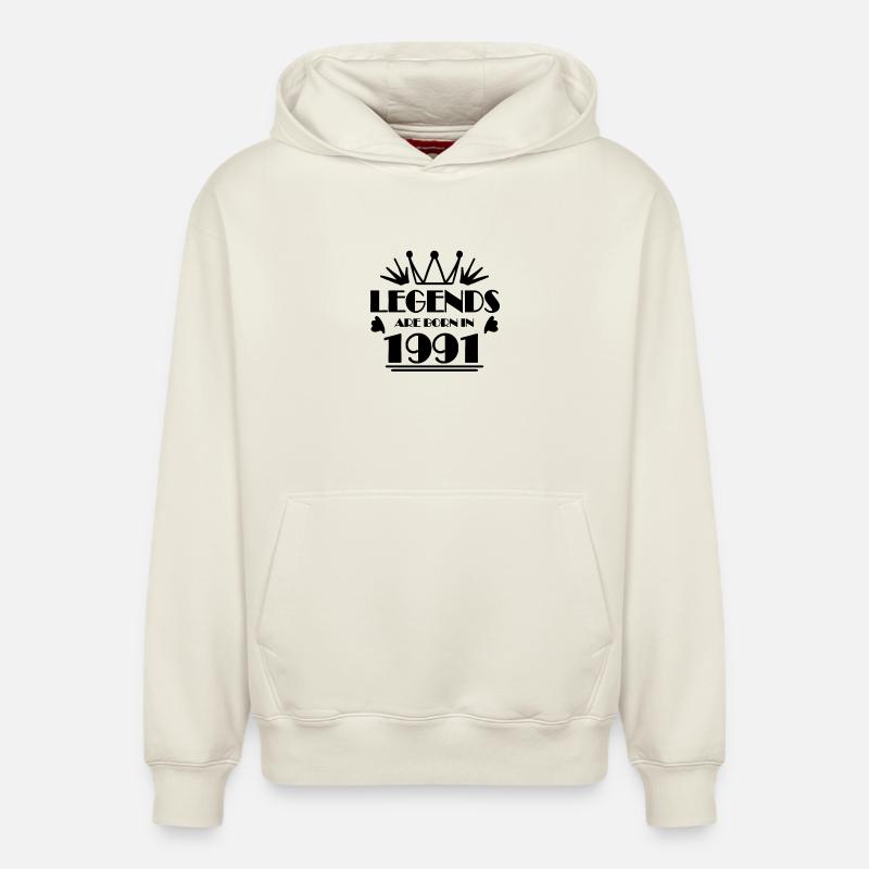 1991 - Né en 1991 - Sweat à capuche unisexe décontracté en coton biologique – de SPREAD - blanc cassé
