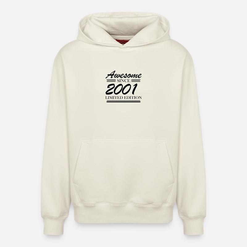 2001 - Né en 2001 - Sweat à capuche unisexe décontracté en coton biologique – de SPREAD - blanc cassé
