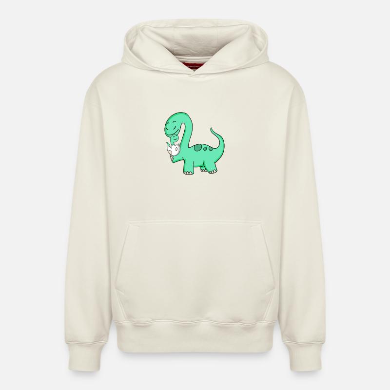 Dinosaure avec bébé dinosaure - Sweat à capuche unisexe décontracté en coton biologique – de SPREAD - blanc cassé