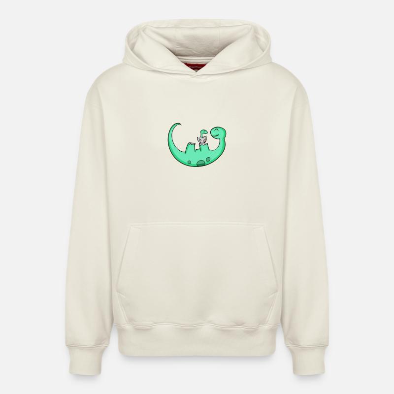 Dinosaure avec bébé dinosaure - Sweat à capuche unisexe décontracté en coton biologique – de SPREAD - blanc cassé
