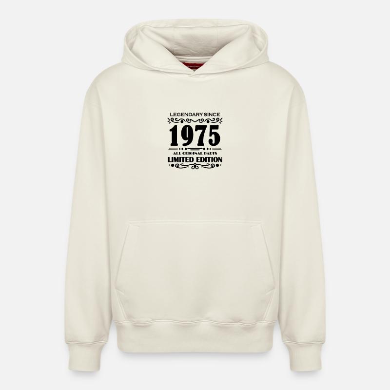 Année de construction 1975 - Sweat à capuche unisexe décontracté en coton biologique – de SPREAD - blanc cassé