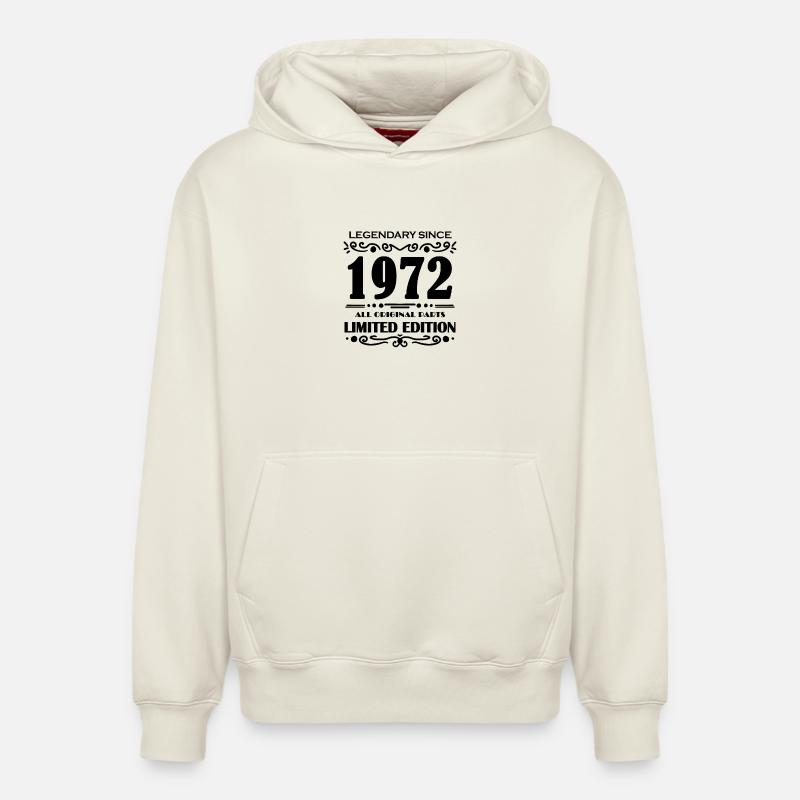 Année de construction 1972 - Sweat à capuche unisexe décontracté en coton biologique – de SPREAD - blanc cassé