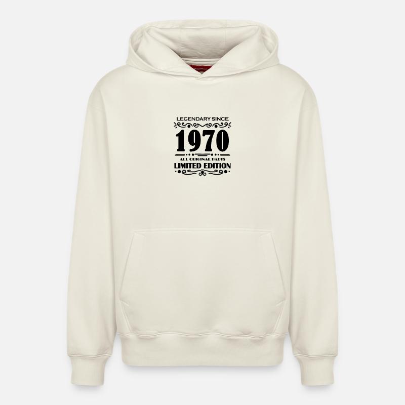 Année de construction 1970 - Sweat à capuche unisexe décontracté en coton biologique – de SPREAD - blanc cassé