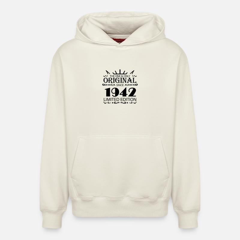1942 - Année 1942 - Année 1942 - Sweat à capuche unisexe décontracté en coton biologique – de SPREAD - blanc cassé