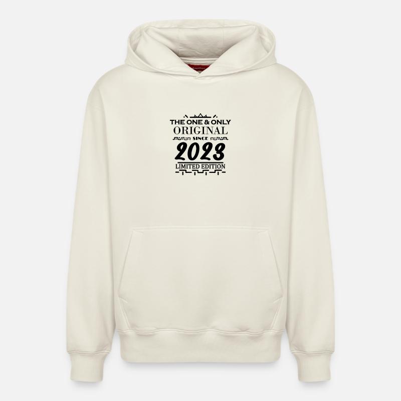2023 - Année de construction 2023 - Sweat à capuche unisexe décontracté en coton biologique – de SPREAD - blanc cassé