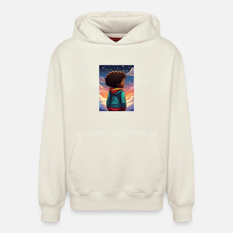 Ciel nocturne Aventure Enfants Design - Sweat à capuche unisexe décontracté en coton biologique – de SPREAD - blanc cassé