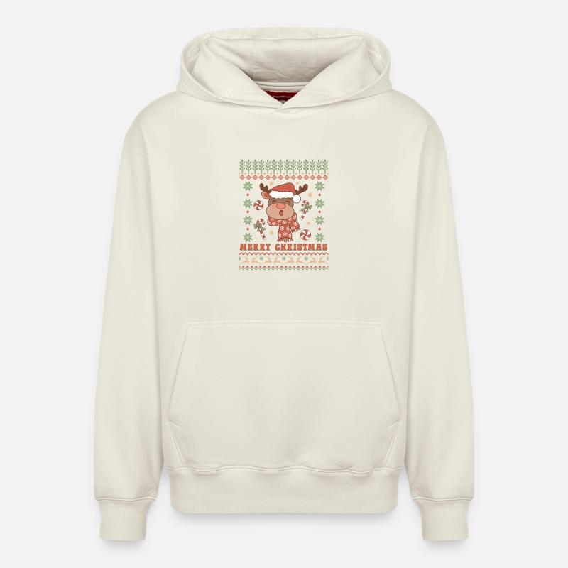 Pull de Noël moche - Sweat à capuche unisexe décontracté en coton biologique – de SPREAD - blanc cassé
