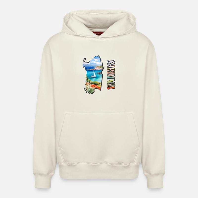 Carte à l’aquarelle Sardaigne - Sweat à capuche unisexe décontracté en coton biologique – de SPREAD - blanc cassé