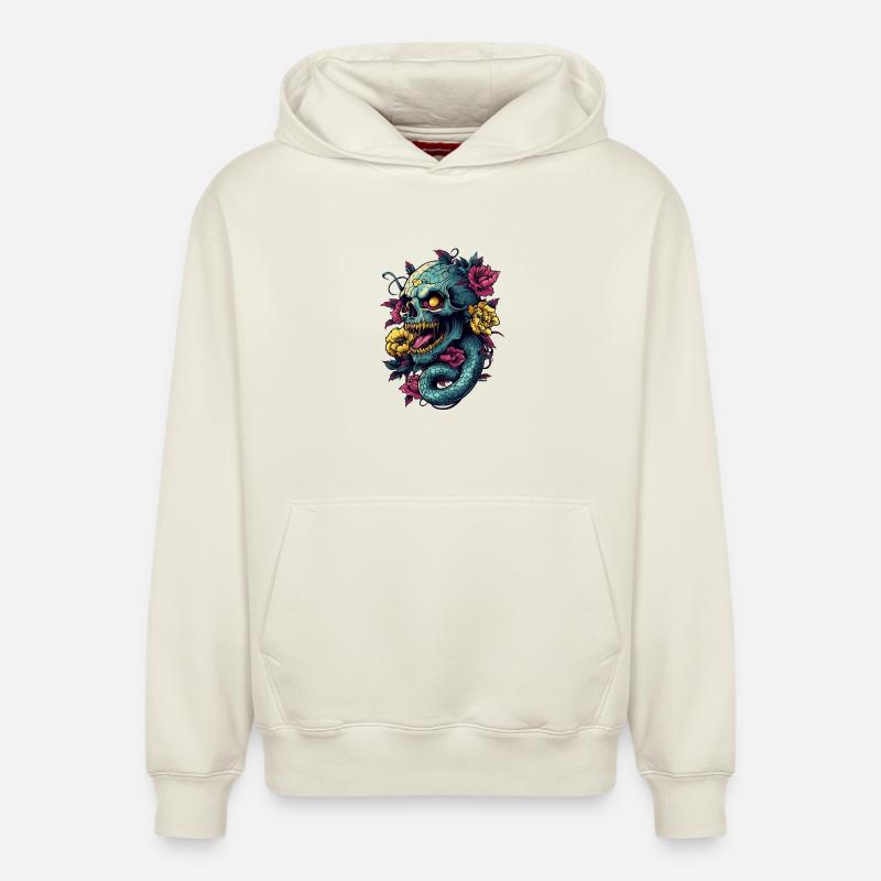 Crâne et serpent - Sweat à capuche unisexe décontracté en coton biologique – de SPREAD - blanc cassé