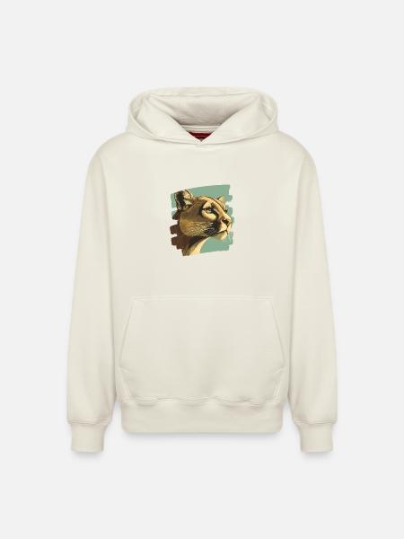 Lion from mountain Retro - Relaxed Unisex Organic Hoodie – by SPREAD - off white