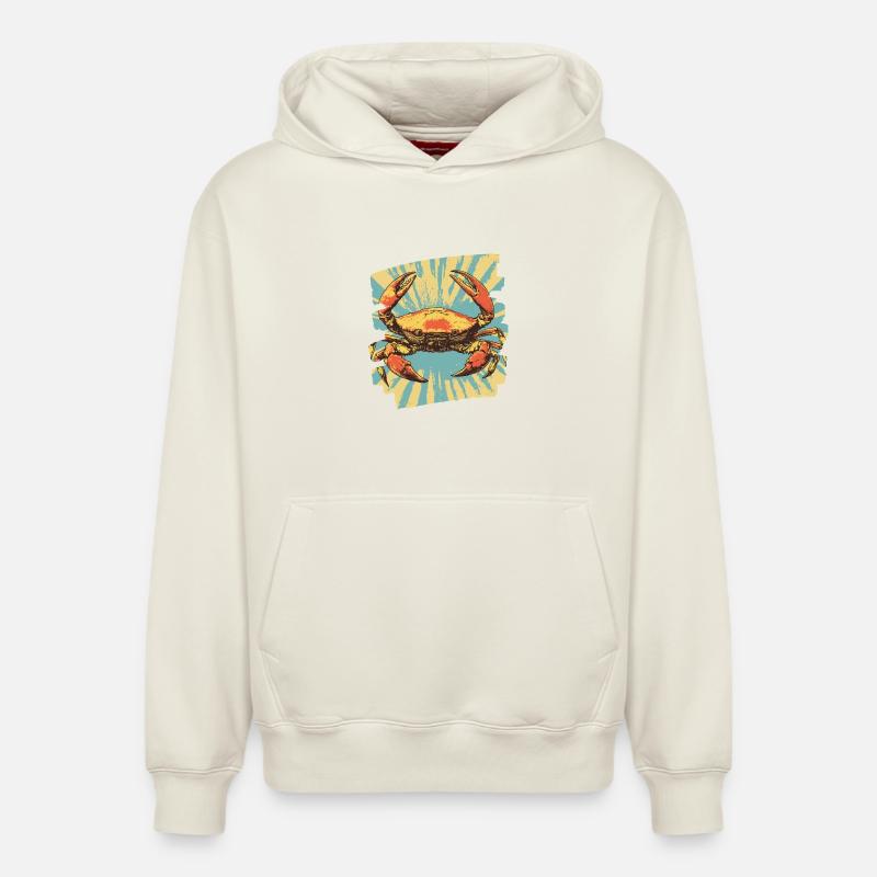 Crabe Rétro - Sweat à capuche unisexe décontracté en coton biologique – de SPREAD - blanc cassé