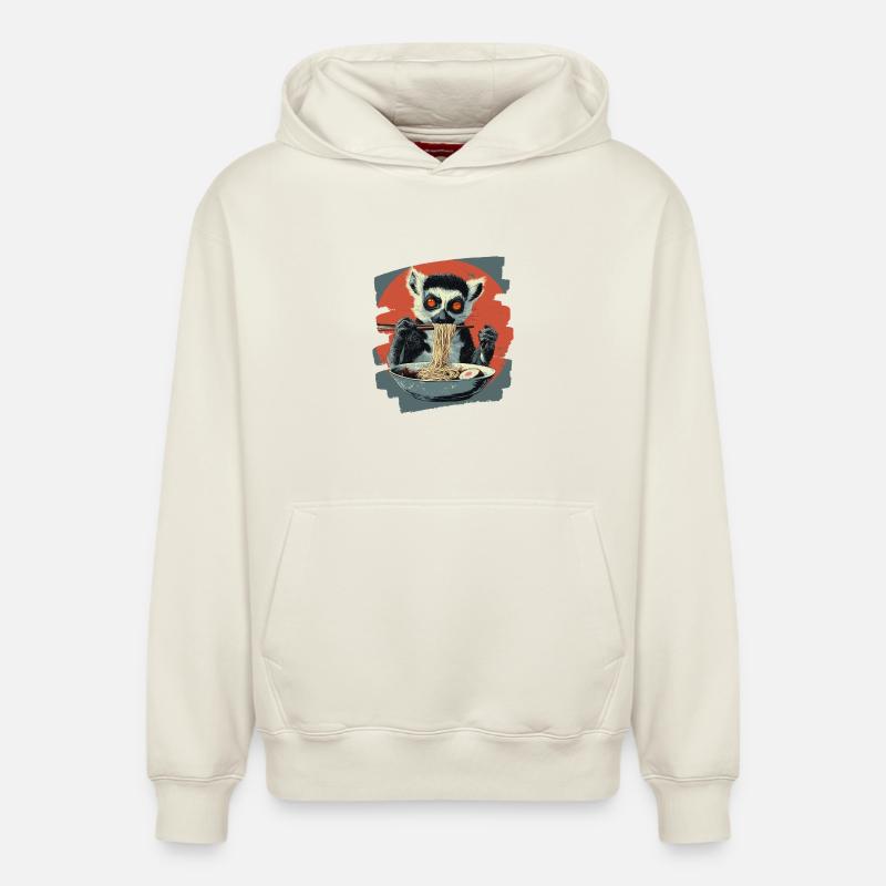 Ramen lémuriens - Sweat à capuche unisexe décontracté en coton biologique – de SPREAD - blanc cassé