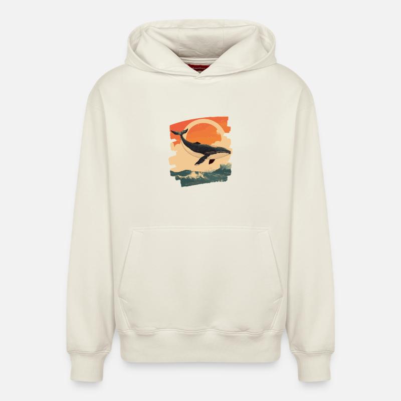 Baleine - Sweat à capuche unisexe décontracté en coton biologique – de SPREAD - blanc cassé