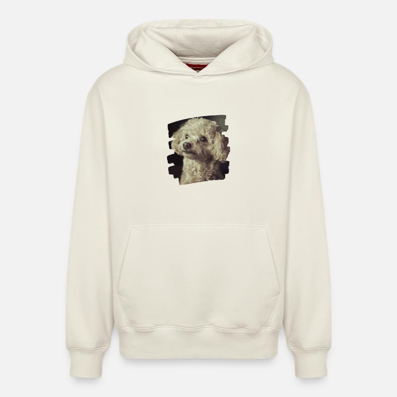 Caniche - Sweat à capuche unisexe décontracté en coton biologique – de SPREAD - blanc cassé