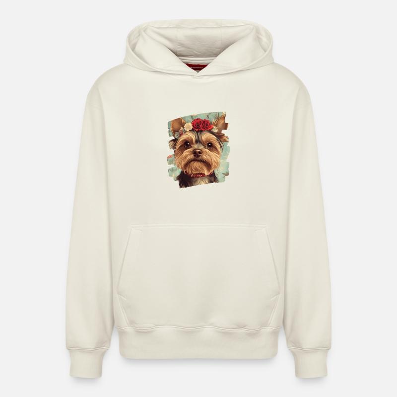 Yorkshire Terrier - Sweat à capuche unisexe décontracté en coton biologique – de SPREAD - blanc cassé