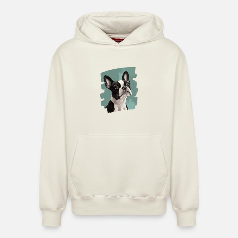 Boston Terrier - Sweat à capuche unisexe décontracté en coton biologique – de SPREAD - blanc cassé
