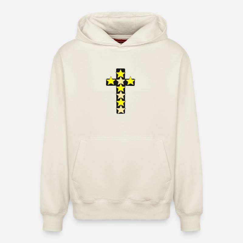 Croix Étoile Croix Croix - Sweat à capuche unisexe décontracté en coton biologique – de SPREAD - blanc cassé