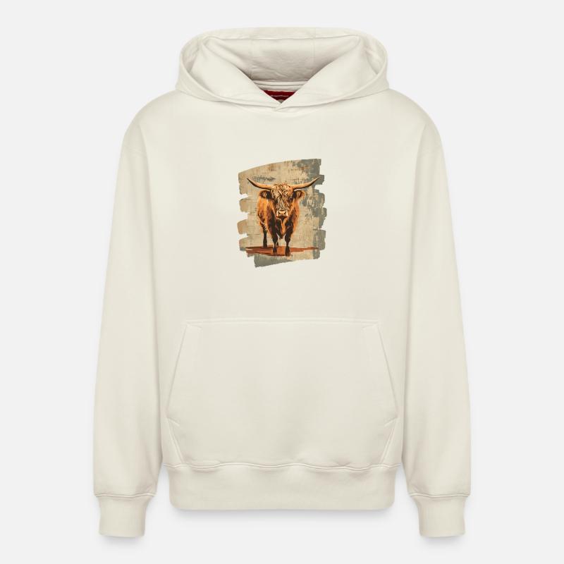 Bovins écossais des Highlands - Sweat à capuche unisexe décontracté en coton biologique – de SPREAD - blanc cassé