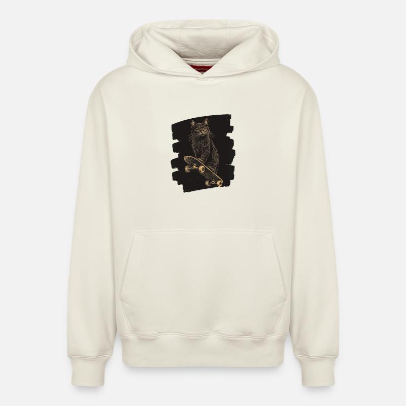 Chat sur Skateboard Skate - Sweat à capuche unisexe décontracté en coton biologique – de SPREAD - blanc cassé