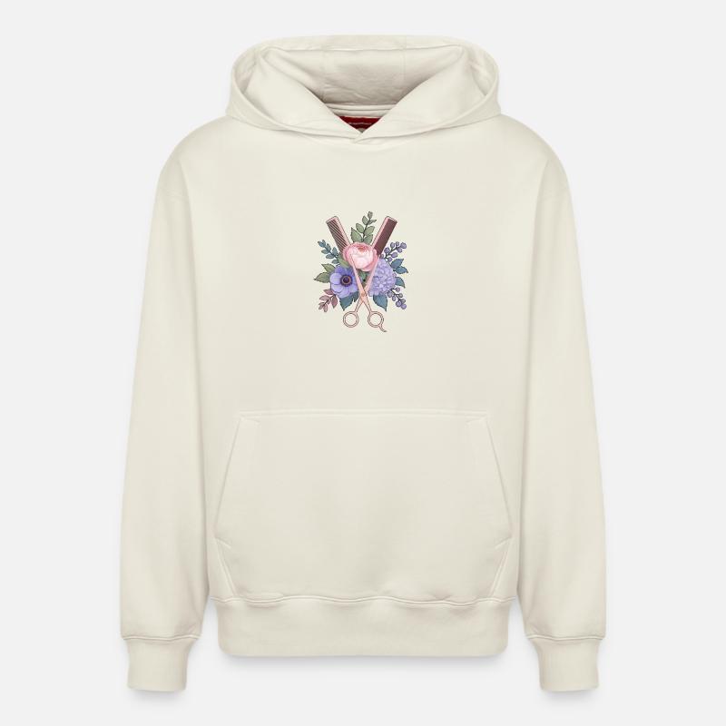 Coiffeur Ciseaux Peigne Fleurs - Sweat à capuche unisexe décontracté en coton biologique – de SPREAD - blanc cassé