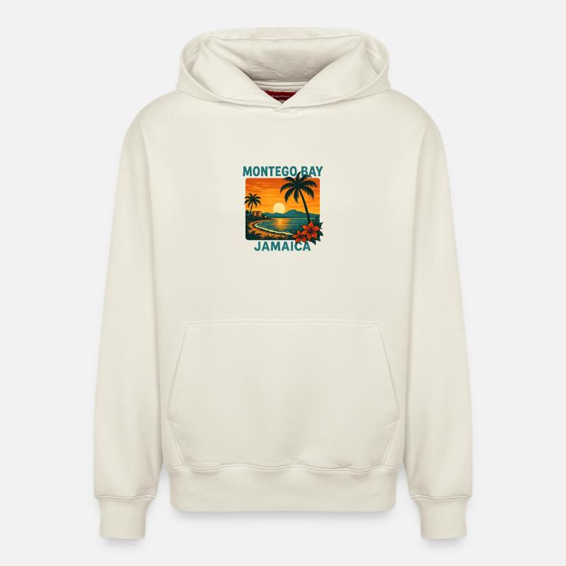 Montego Bay Jamaïque Caraïbes Sunset Vacances - Sweat à capuche unisexe décontracté en coton biologique – de SPREAD - blanc cassé