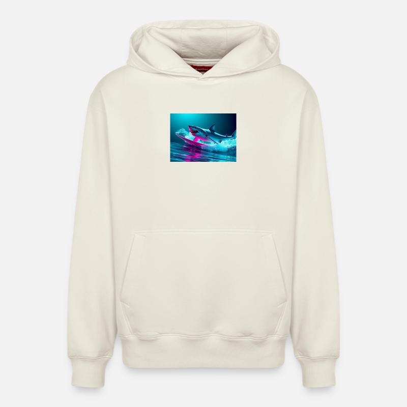 Neon Shark Sprinter Design - Relaxed Unisex Organic Hoodie – von SPREAD - Naturweiß