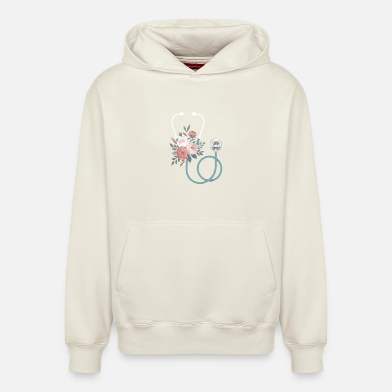 Stéthoscope floral - Sweat à capuche unisexe décontracté en coton biologique – de SPREAD - blanc cassé