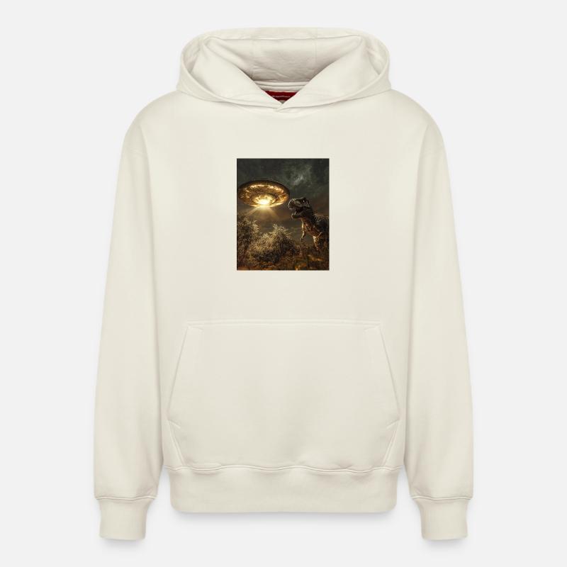 Selfie T-Rex avec OVNI - Sweat à capuche unisexe décontracté en coton biologique – de SPREAD - blanc cassé