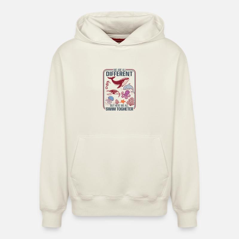 Diversité sous-marine Unity Design - Sweat à capuche unisexe décontracté en coton biologique – de SPREAD - blanc cassé