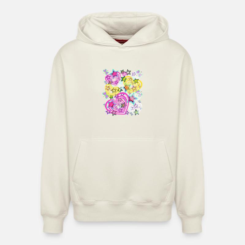 Coeurs Retro Heart - Sweat à capuche unisexe décontracté en coton biologique – de SPREAD - blanc cassé