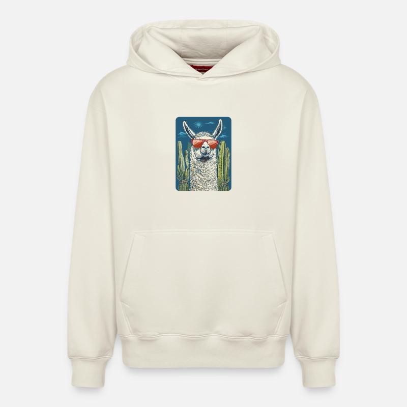 lama - Sweat à capuche unisexe décontracté en coton biologique – de SPREAD - blanc cassé